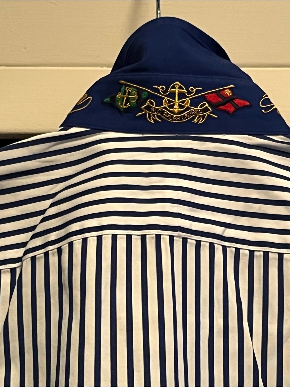 Ralph Lauren White & Navy Striped Dress Tailored Shirt with Crest Sz8 - Picture 2 of 6